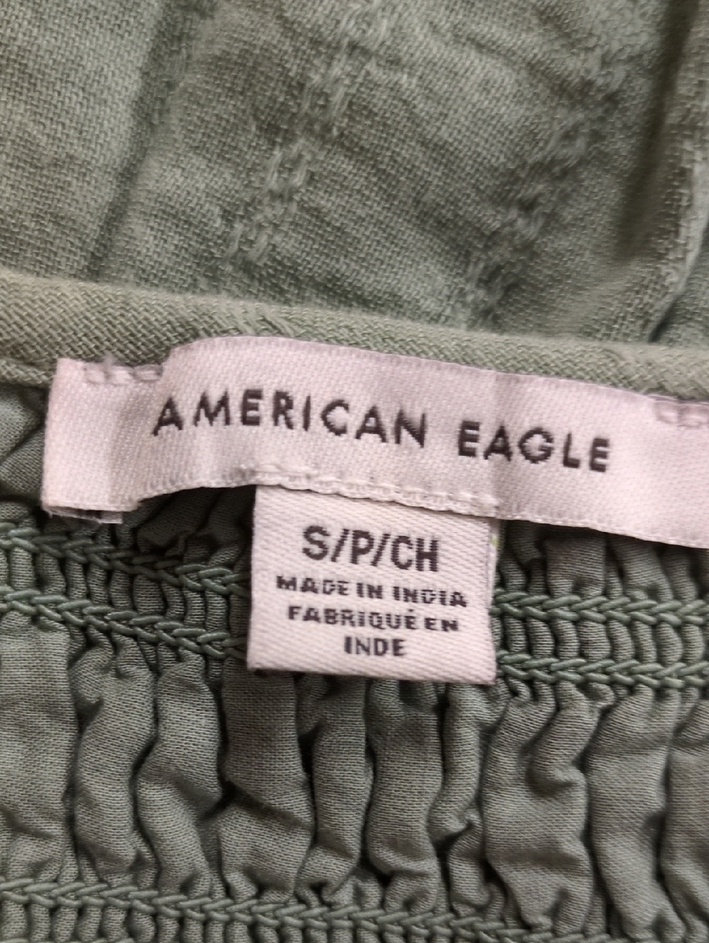 American Eagle Smocked Babydoll Long Sleeve Green Top Size Small - Picture 3 of 9